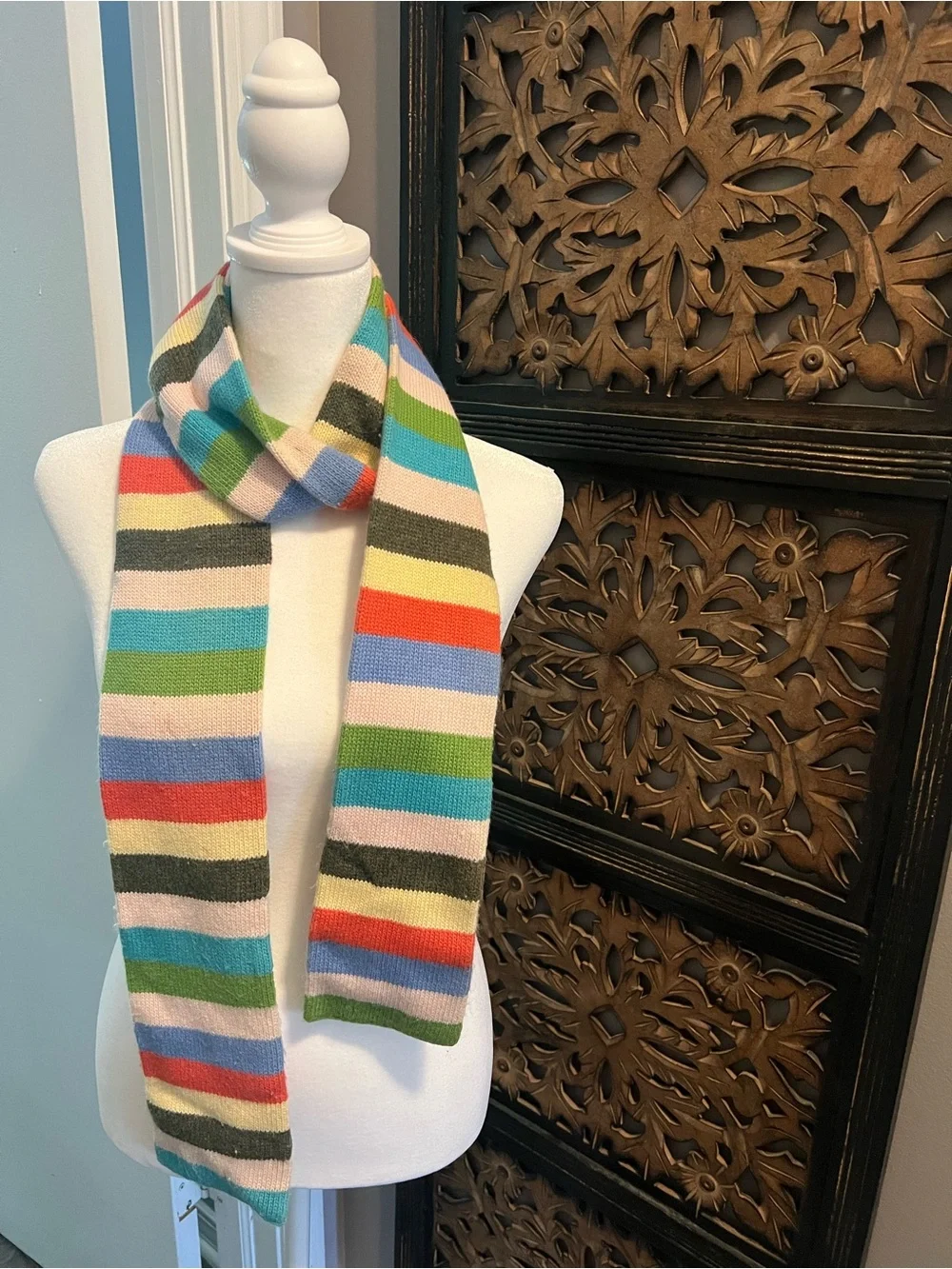J. Crew Multicolor Striped Knit Scarf - Blue, Green, Red, Yellow, Pink, Gray